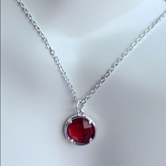 Simulated Ruby sterling pendant silver necklace JULY new in box 18” - Picture 3 of 4